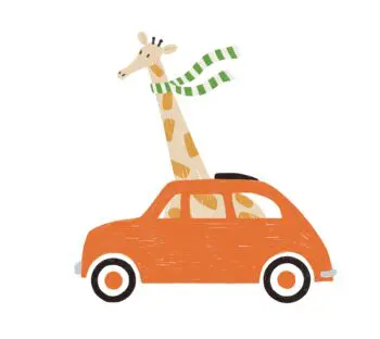 giraffe driving small car embroidery design illustration
