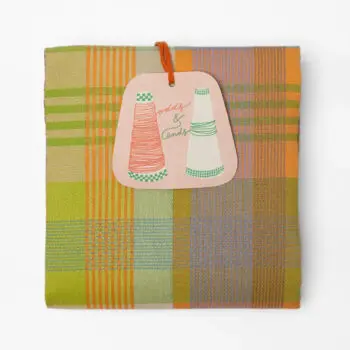 Foekje Fleur Odds & Ends Wild Weave tea towel #116B made from recycled cotton with colorful woven stripes in warm earthy tones.