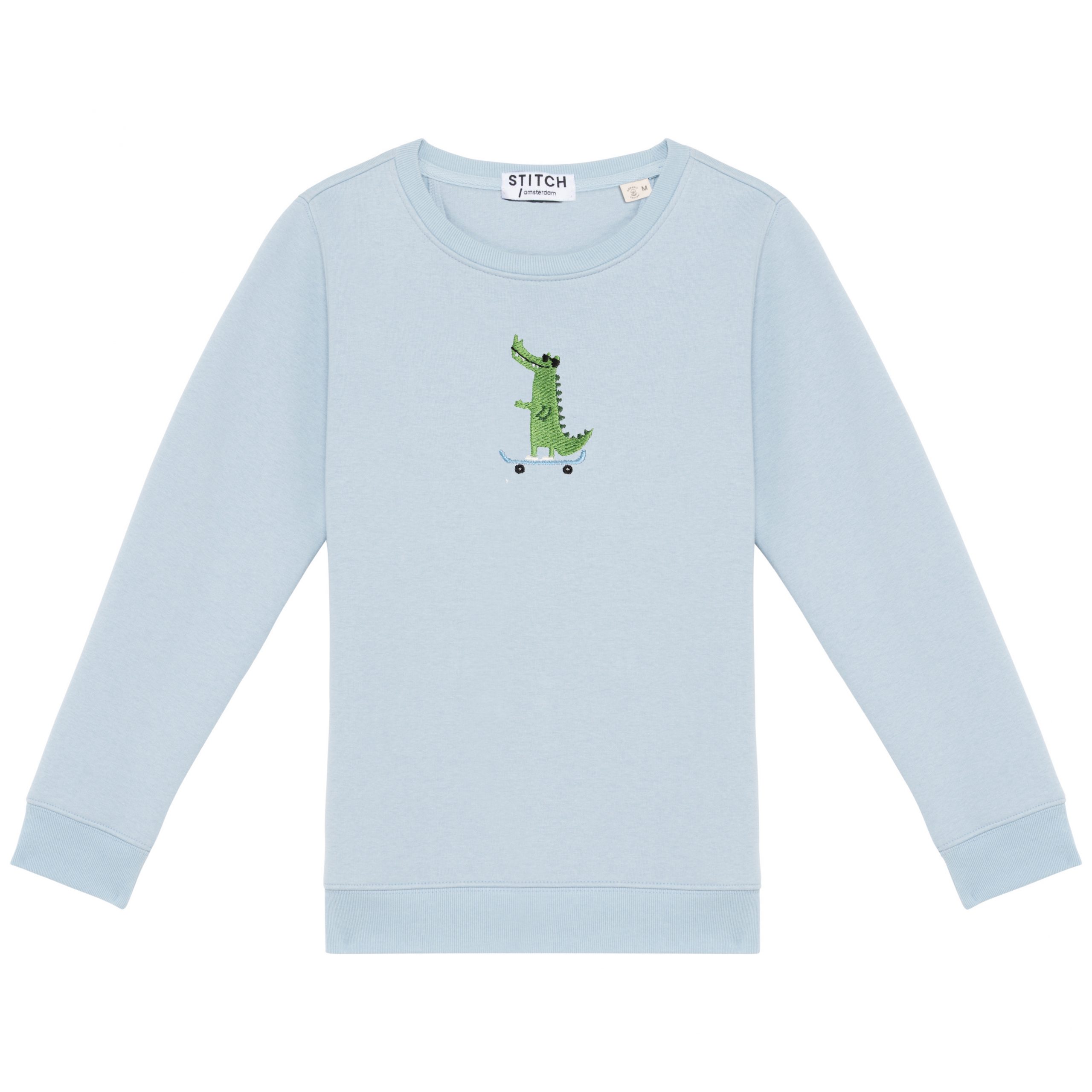 Kids sweater | crocodile on skate | sky blue | Stitch Amsterdam